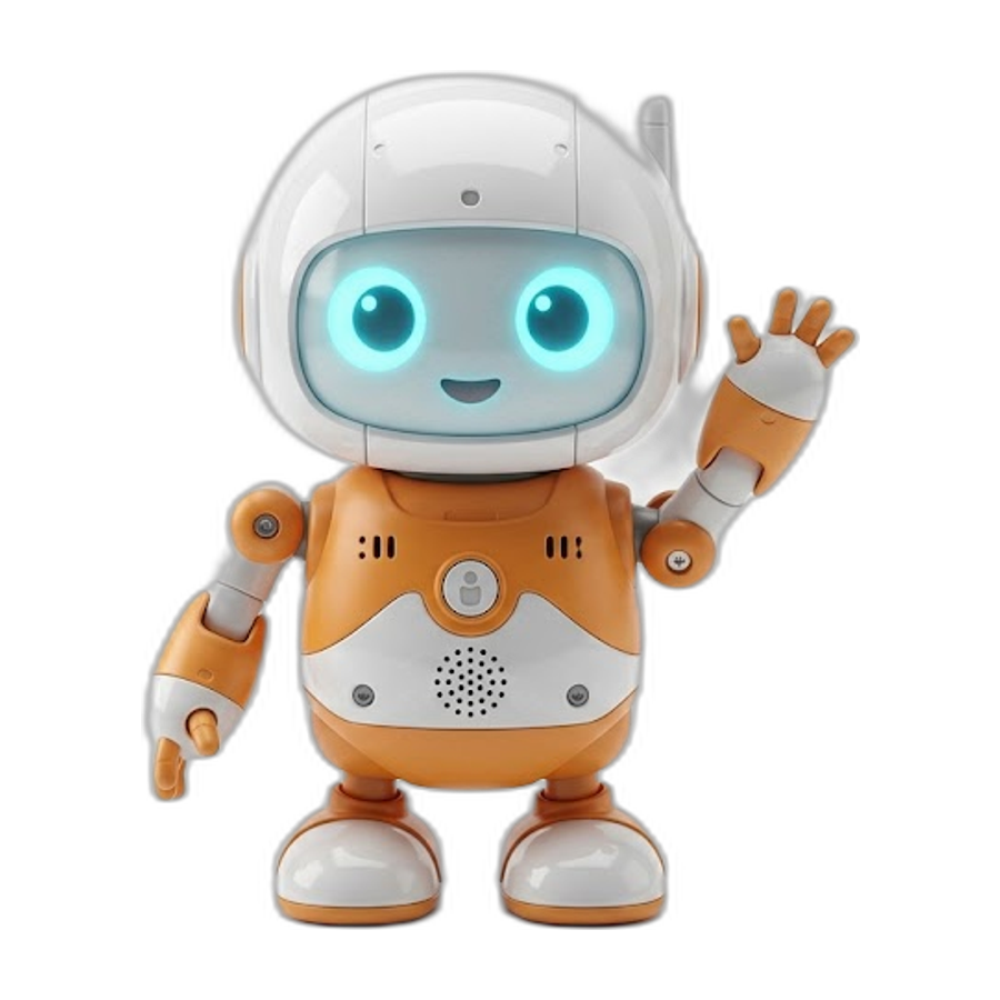Robu, a small friendly humanoid robot with big eyes