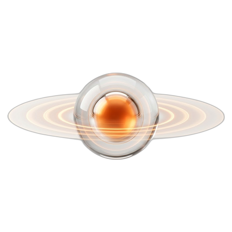 Kheelona Voice SLM: a glowing amber orb with concentric sound-wave rings, representing the voice-to-voice AI